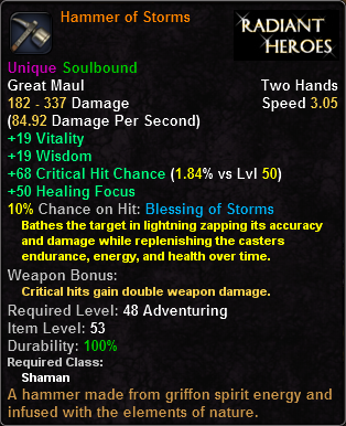 In-game tooltip for Hammer of Storms