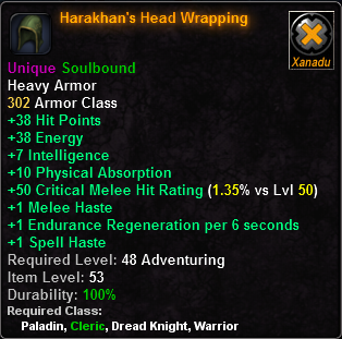 In-game tooltip for Harakhan's Head Wrapping