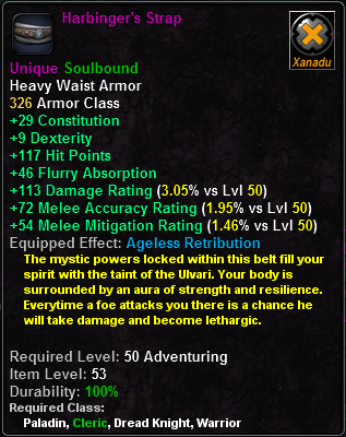 In-game tooltip for Harbinger's Strap
