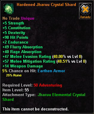 In-game tooltip for Hardened Jharuu Crystal Shard
