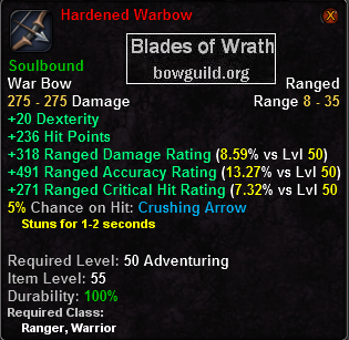 In-game tooltip for Hardened Warbow