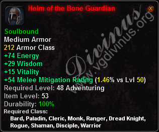 In-game tooltip for Helm of the Bone Guardian