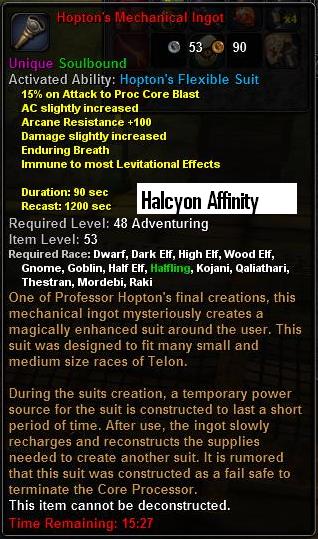In-game tooltip for Hopton's Mechanical Ingot