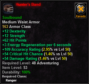 In-game tooltip for Hunter's Band