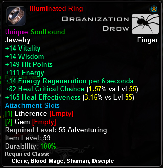 In-game tooltip for Illuminated Ring