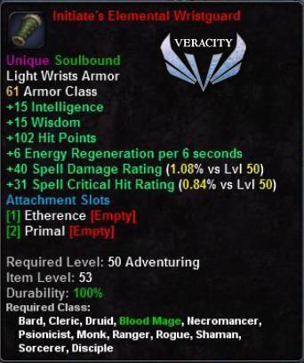 In-game tooltip for Initiate's Elemental Wristguard