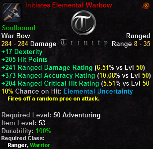 In-game tooltip for Initiates Elemental Warbow