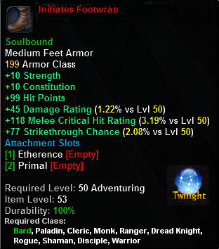 In-game tooltip for Initiates Footwrap