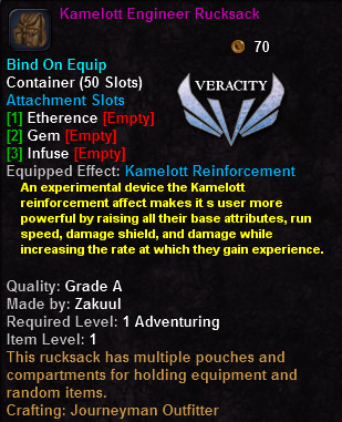 In-game tooltip for Kamelott Engineer Rucksack