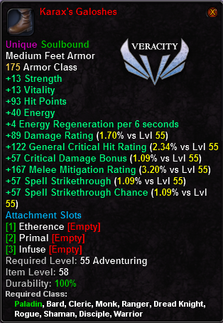 In-game tooltip for Karax's Golashes