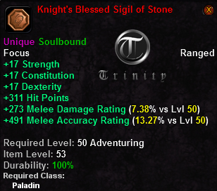 In-game tooltip for Knight's Blessed Sigil of Stone