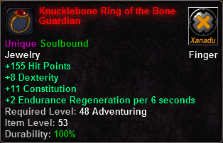 In-game tooltip for Knucklebone Ring of the Bone Guardian