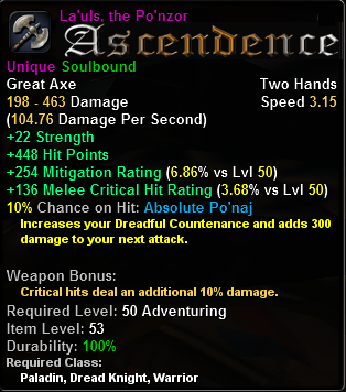 In-game tooltip for La'uls, the Po'nzor