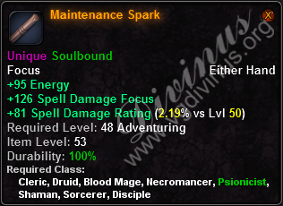 In-game tooltip for Maintenance Spark