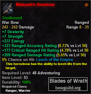 In-game tooltip for Malazath's Horsebow