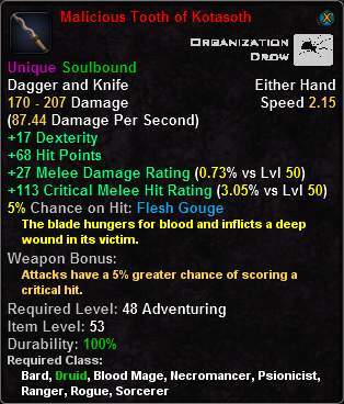 In-game tooltip for Malicious Tooth of Kotasoth