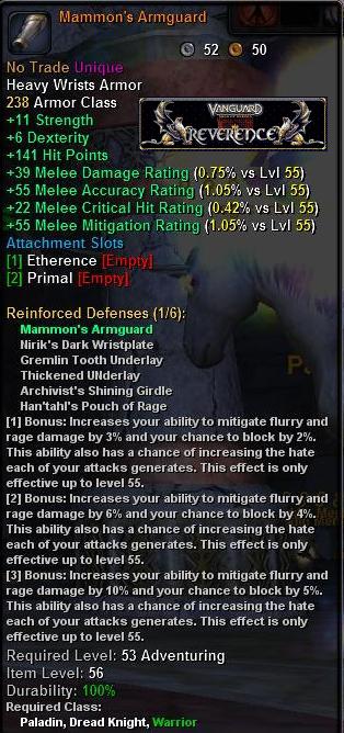 In-game tooltip for Mammon's Armguard