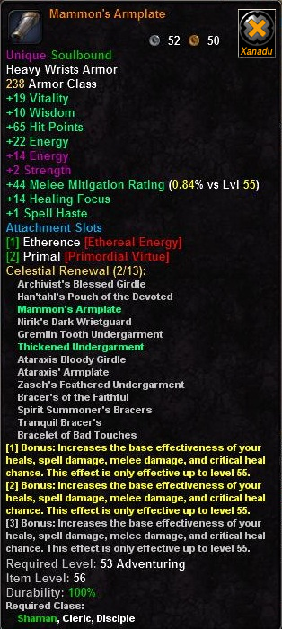 In-game tooltip for Mammon's Armplate