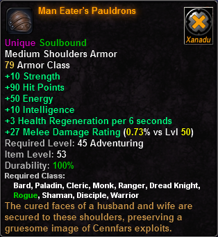 In-game tooltip for Man Eater's Pauldrons