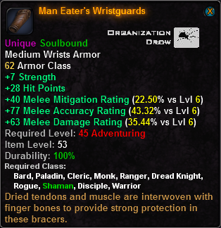 In-game tooltip for Man Eater's Wristguards