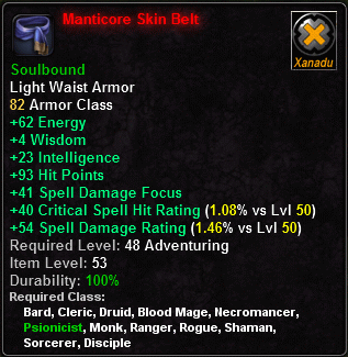 In-game tooltip for Manticore Skin Belt