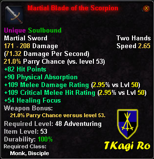 In-game tooltip for Martial Blade of the Scorpion