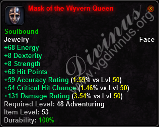 In-game tooltip for Mask of the Wyvern Queen
