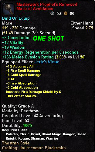 In-game tooltip for Masterwork Prophet's Renewed Mace of Avoidance