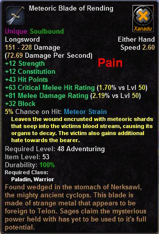 In-game tooltip for Meteoric Blade of Rending