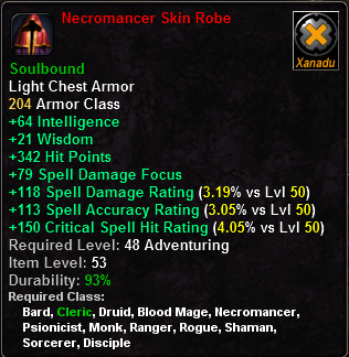 In-game tooltip for Necromancer Skin Robe