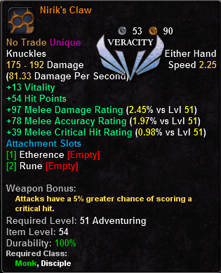 In-game tooltip for Nirik's Claw