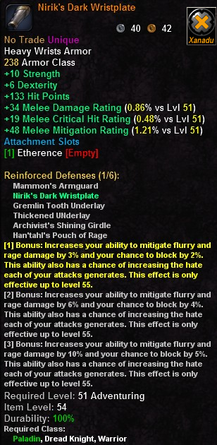 In-game tooltip for Nirik's Dark Wristplate