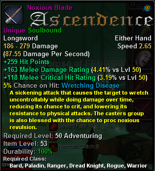 In-game tooltip for Noxious Blade