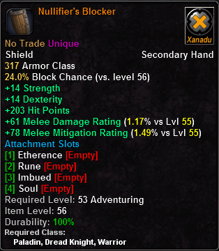 In-game tooltip for Nullifier's Blocker