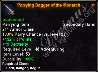 In-game tooltip for Parrying Dagger of the Monarch