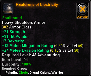 In-game tooltip for Pauldrons of Electricity