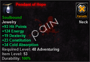 In-game tooltip for Pendant of Hope