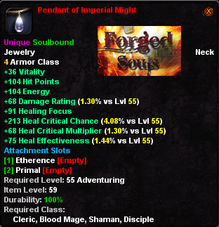 In-game tooltip for Pendant of Imperial Might