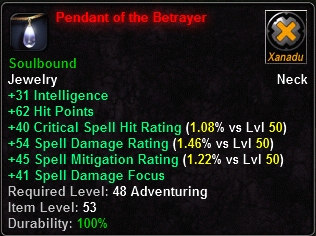 In-game tooltip for Pendant of the Betrayer
