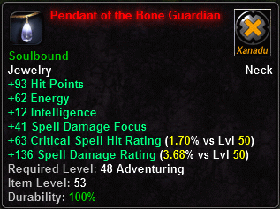 In-game tooltip for Pendant of the Bone Guardian
