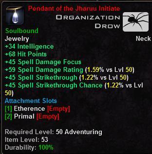 In-game tooltip for Pendant of the Jharru Initiate