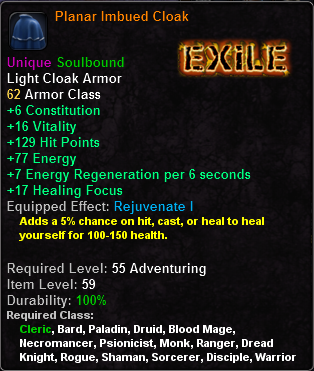 In-game tooltip for Planar Imbued Cloak