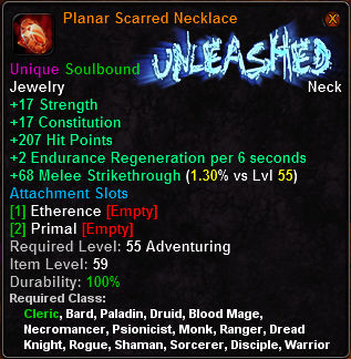 In-game tooltip for Planar Scarred Necklace