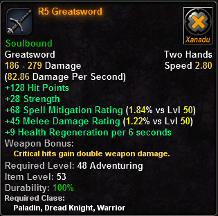 In-game tooltip for R5 Greatsword