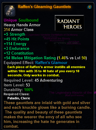 In-game tooltip for Raffen's Gleaming Gautlets