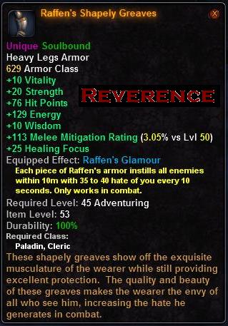 In-game tooltip for Raffen's Shapely Greaves