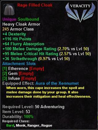 In-game tooltip for Rage Filled Cloak