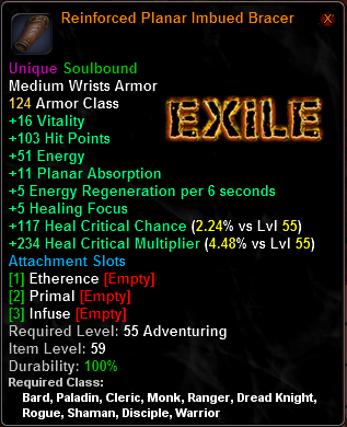 In-game tooltip for Reinforced Planar Imbued Bracer