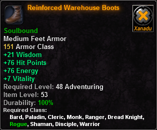 In-game tooltip for Reinforced Warehouse Boots