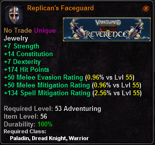 In-game tooltip for Replican's Faceguard